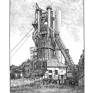 Andre Junget - Corporate, Cross Hatch, Environmental, Etching, Historical, Industrial, Ink, Line, Pen & Ink, Science/Technology, Technology, Vintage