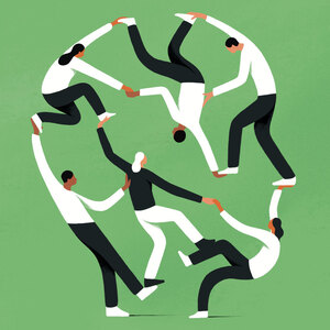 Sjoerd van Leeuwen - Balance, Balancing Act, Collaboration, Communication, Conceptual, Crowd, Design, Digital, Editorial, Figurative, Graphic, Handshake, Helping, Human Resource, Humanity, Lifestyle, Mental Health, People, Psychology, Silhouette, Team, Teamwork, Vector Art